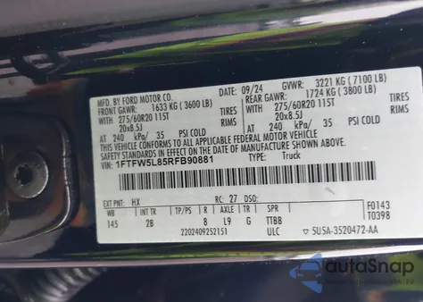 2024 Ford F-150 Lariat from USA, damaged, VIN 1FTFW5L85RFB90881